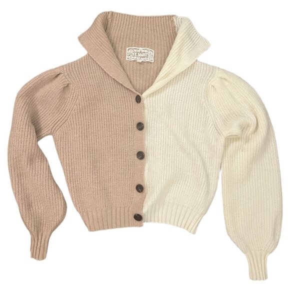 PINK MARTINI - Amy Button-Up Two-Toned Knit Sweater - Taupe/Cream - XXS - Picture 4 of 10